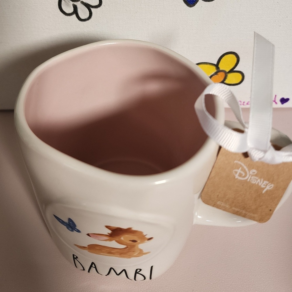 Rae Dunn Disney BAMBI Ceramic Mug Pink Interior Butterfly NWT Artisan - Picture 4 of 7